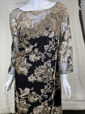 MARCHESA NOTTE Women's Embroidered Lined Long Sleeve Formal Evening Gown Dress